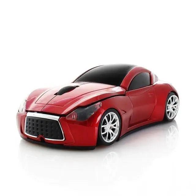 Red Stevvex sport car-shaped wireless mouse with 2.4G connectivity and 1600 DPI optical sensor for computer and gaming use.