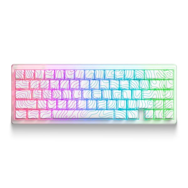 XVX M67 JadeStone Stellar White mechanical keyboard with tri-mode RGB lighting, wireless design, and sleek white finish.