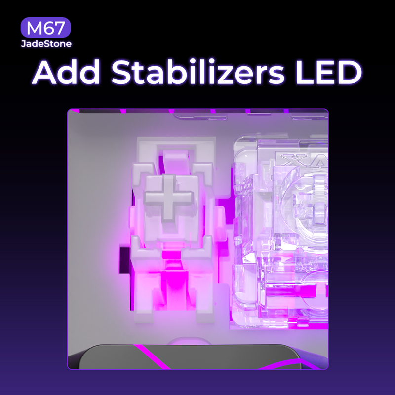 XVX M67 JadeStone Stellar White mechanical keyboard with tri-mode RGB lighting, wireless connectivity, and compact design.