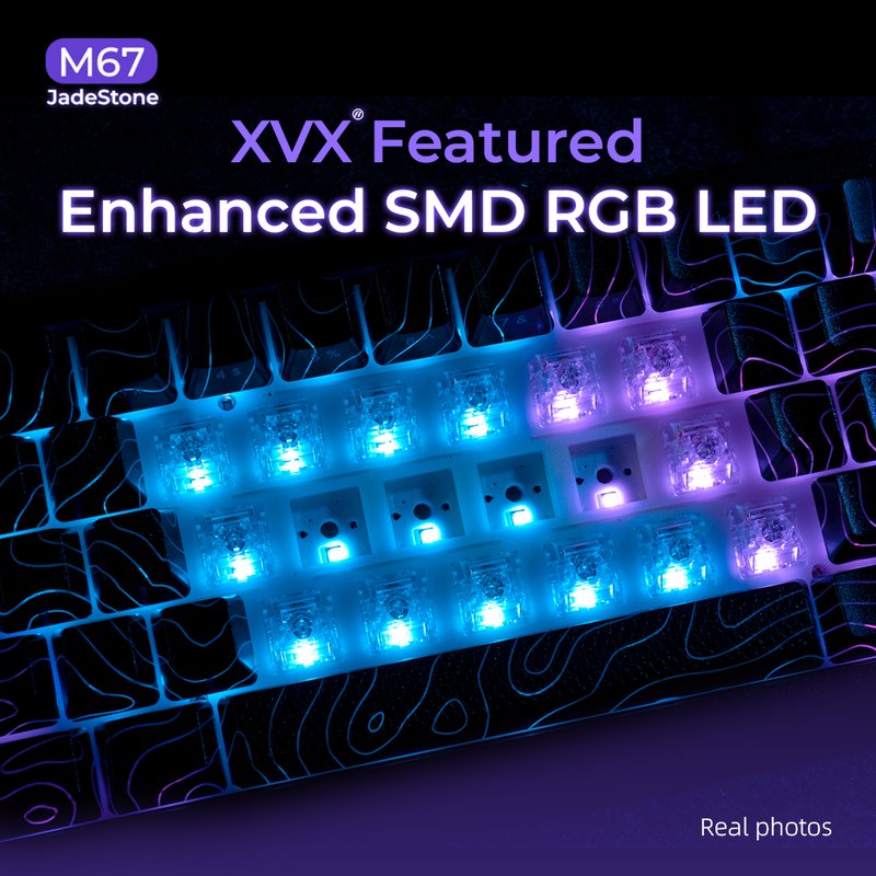 XVX M67 JadeStone Stellar White mechanical keyboard with tri-mode RGB lighting, wireless design, and durable keys.