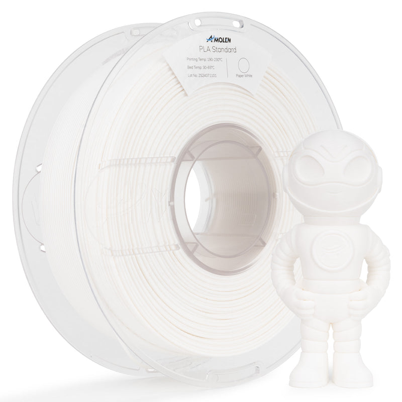 Amolen PLA Basic high-speed 1.75mm filament spool, 1 kg, white color, suitable for 3D printing.